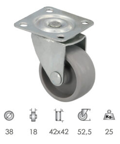 Rueda Domestica Ø 38 mm. Con Placa 42x42 mm.