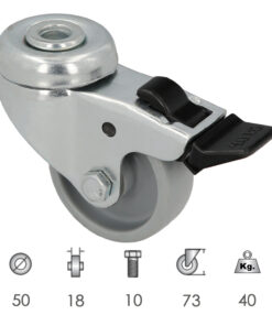 Rueda Domestica Ø 50 mm. Agujero Pasante Ø 10 mm. Con Freno