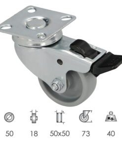 Rueda Domestica Ø 50 mm. Con Placa 50x50 mm. Con Freno