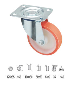 Rueda Industrial Poliuretano Placa 125 mm.