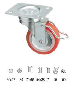 Rueda Poliuretano Placa Con Freno 60 mm.