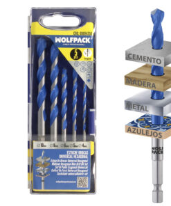 Estuche 5 Brocas Universal Hexagonal  Ø 4 / 5 / 6 / 8 10 mm. Broca Azulejos, Cerámica, Mármol, Hormigón, Metal, Madera, Plástico