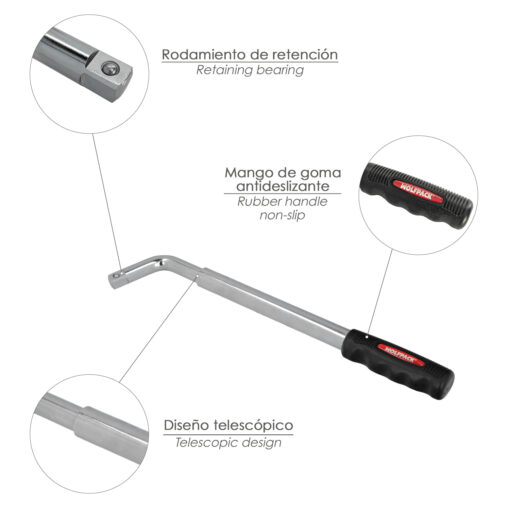 Llave Extensible Para Rueda de Coche 17x19 mm. Llave Cruz, Llave Telescopica Neumaticos, - Imagen 4