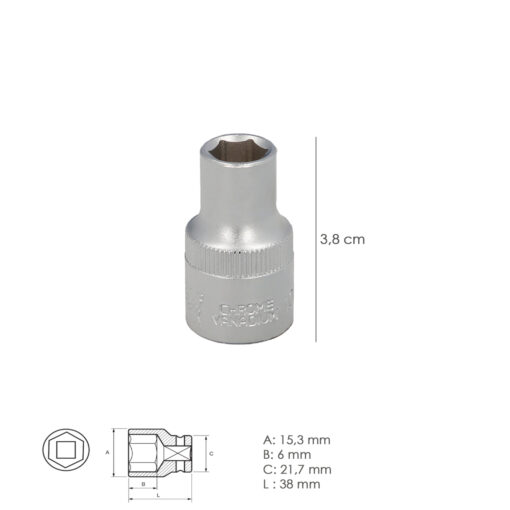 Llave Vaso 1/2" Hexagonal 10 mm. Perfil de 6 caras. Acero Cromo Vanadio, Aristas Redondas - Imagen 3