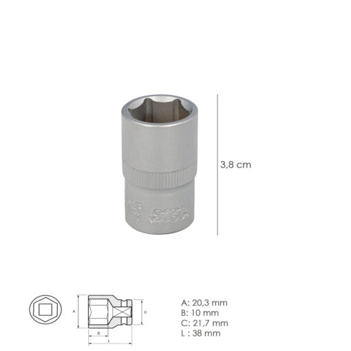 Llave Vaso 1/2" Hexagonal 14 mm. Perfil de 6 caras. Acero Cromo Vanadio, Aristas Redondas - Imagen 3