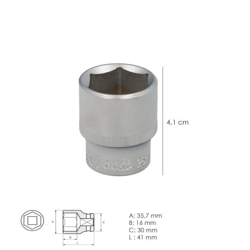 Llave Vaso 1/2" Hexagonal 26 mm. Perfil de 6 caras. Acero Cromo Vanadio, Aristas Redondas - Imagen 3