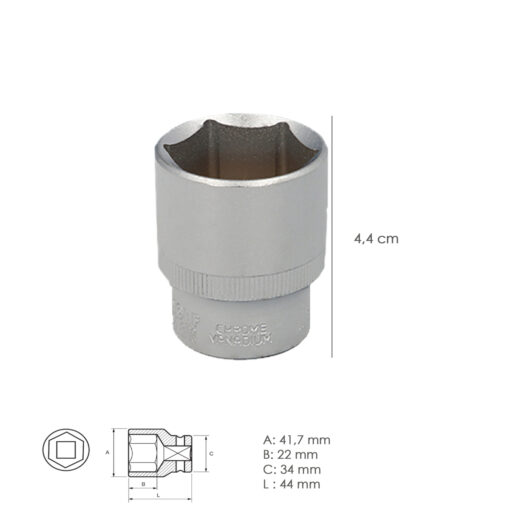 Llave Vaso 1/2" Hexagonal 32 mm. Perfil de 6 caras. Acero Cromo Vanadio, Aristas Redondas - Imagen 3