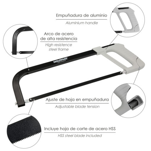 Arco Sierra Acero Con Empuñadura de Aluminio Angulo Corte Ajustable. Corta Acero, Aluminio, Madera, Plastico, Cobre - Imagen 4