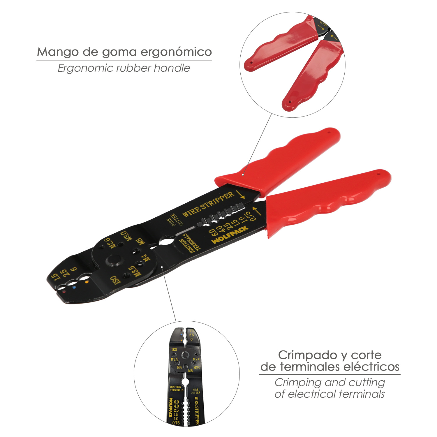 Alicates Crimpar Terminales Con Pelacables 195 mm. - Imagen 4
