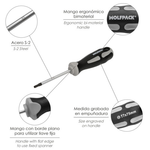 Destornillador Torx Inviolable Acero S2 Mango TPR Bimaterial. Medida T07 x Ø 3,0 x 75 mm. - Imagen 4