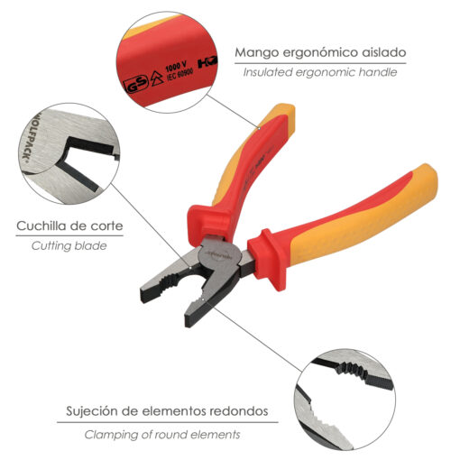 Alicates Universales 200 mm. Mangos Aislados Acero Cromo Vanadio Pelacables, Corta Cables, Pelador Cables - Imagen 4