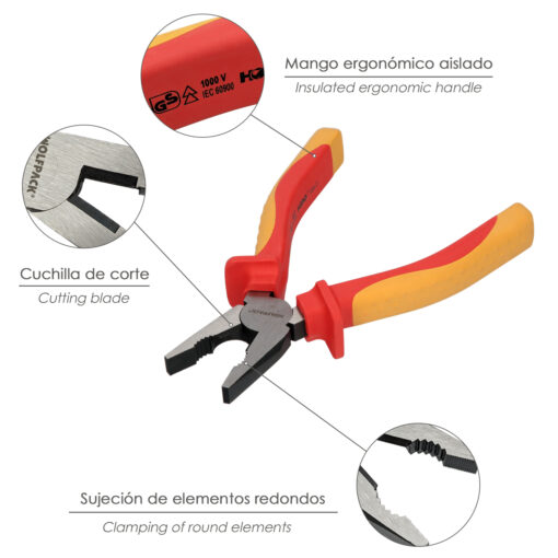 Alicates Universales 150 mm. Mangos Aislados Acero Cromo Vanadio Pelacables, Corta Cables, Pelador Cables - Imagen 4