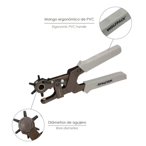 Sacabocados Estrella Industrial 225 mm. Agujeros de Ø 2,0 a 4.5 mm. Alicates Agujeros, Perforador Cuero, Alicates Cinturones, - Imagen 4