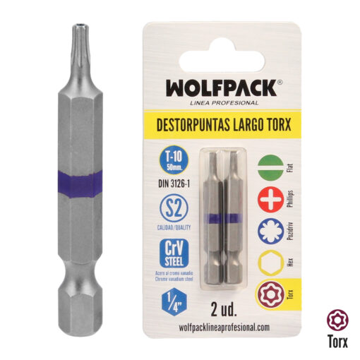 Puntas Largas Destornillador Torx T10 (2 Piezas). Acero S2 al Cromo Vanadio. Puntas Hexagonales, Destorpuntas, - Imagen 2