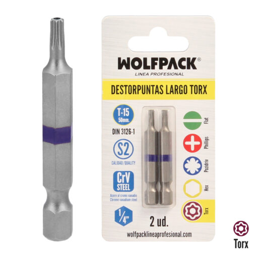 Puntas Largas Destornillador Torx T15 (2 Piezas). Acero S2 al Cromo Vanadio. Puntas Hexagonales, Destorpuntas, - Imagen 2