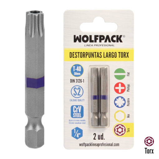 Puntas Largas Destornillador Torx T40 (2 Piezas). Acero S2 al Cromo Vanadio. Puntas Hexagonales, Destorpuntas, - Imagen 2