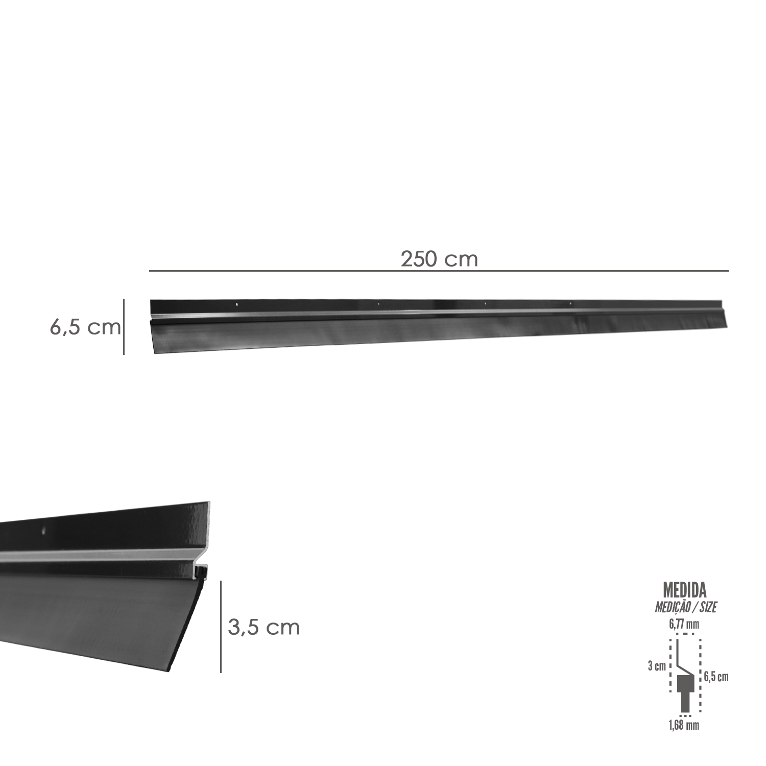 Burlete Para Puertas De Garaje Aluminio Negro Con Goma 2,5 m. Perfil Bajo Cochera Cepillo De Puerta, Burlete Garaje - Imagen 3