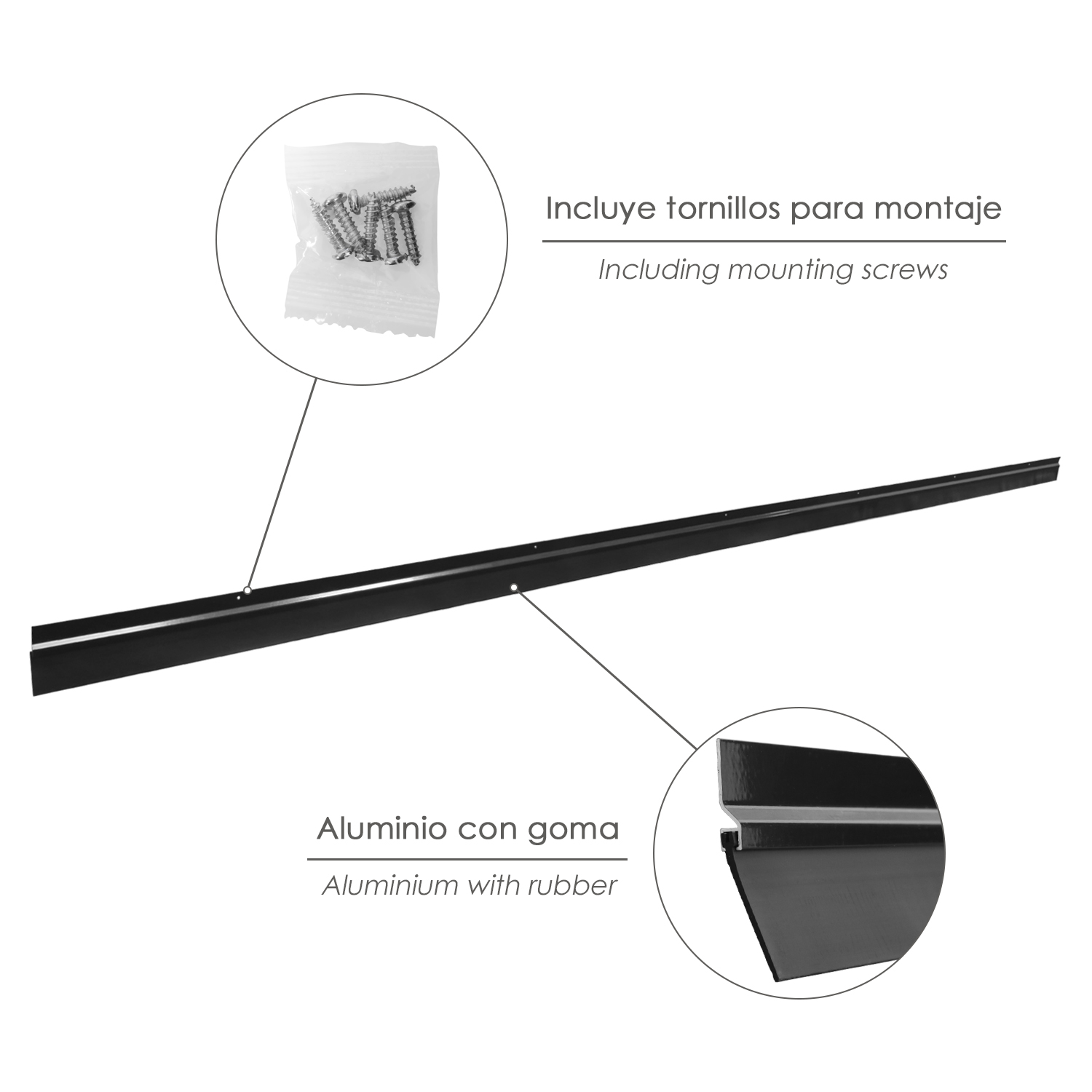 Burlete Para Puertas De Garaje Aluminio Negro Con Goma 2,5 m. Perfil Bajo Cochera Cepillo De Puerta, Burlete Garaje - Imagen 4