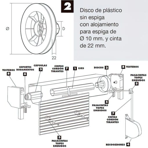 Disco Persiana Plastico Octogonal 160x60 mm. Cinta 22 mm.