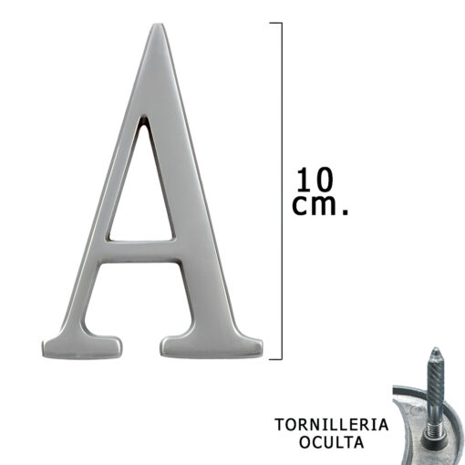 Letra Metal "A" Plateada Mate 10 cm. con Tornilleria Oculta (Blister 1 Pieza) - Imagen 2