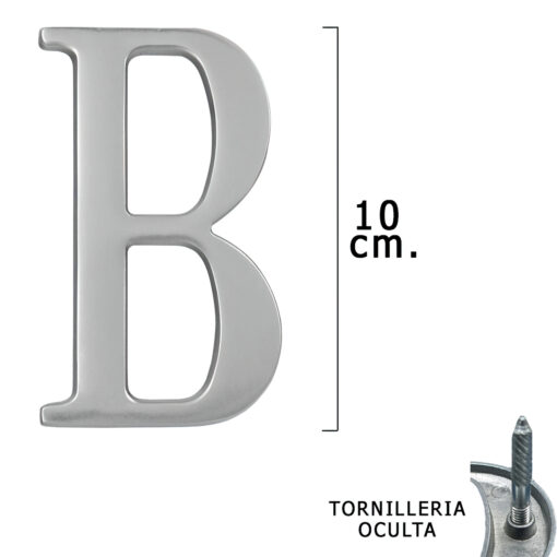 Letra Metal "B" Plateada Mate 10 cm. con Tornilleria Oculta (Blister 1 Pieza) - Imagen 2