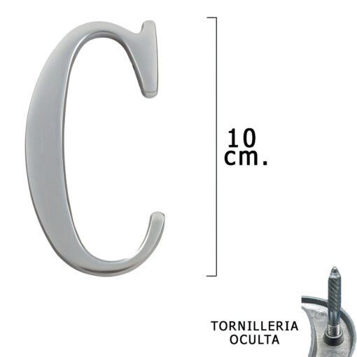 Letra Metal "C" Plateada Mate 10 cm. con Tornilleria Oculta (Blister 1 Pieza) - Imagen 2