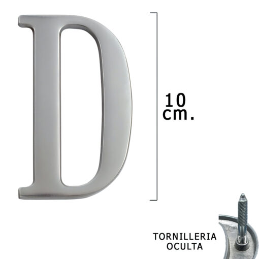 Letra Metal "D" Plateada Mate 10 cm. con Tornilleria Oculta (Blister 1 Pieza) - Imagen 2