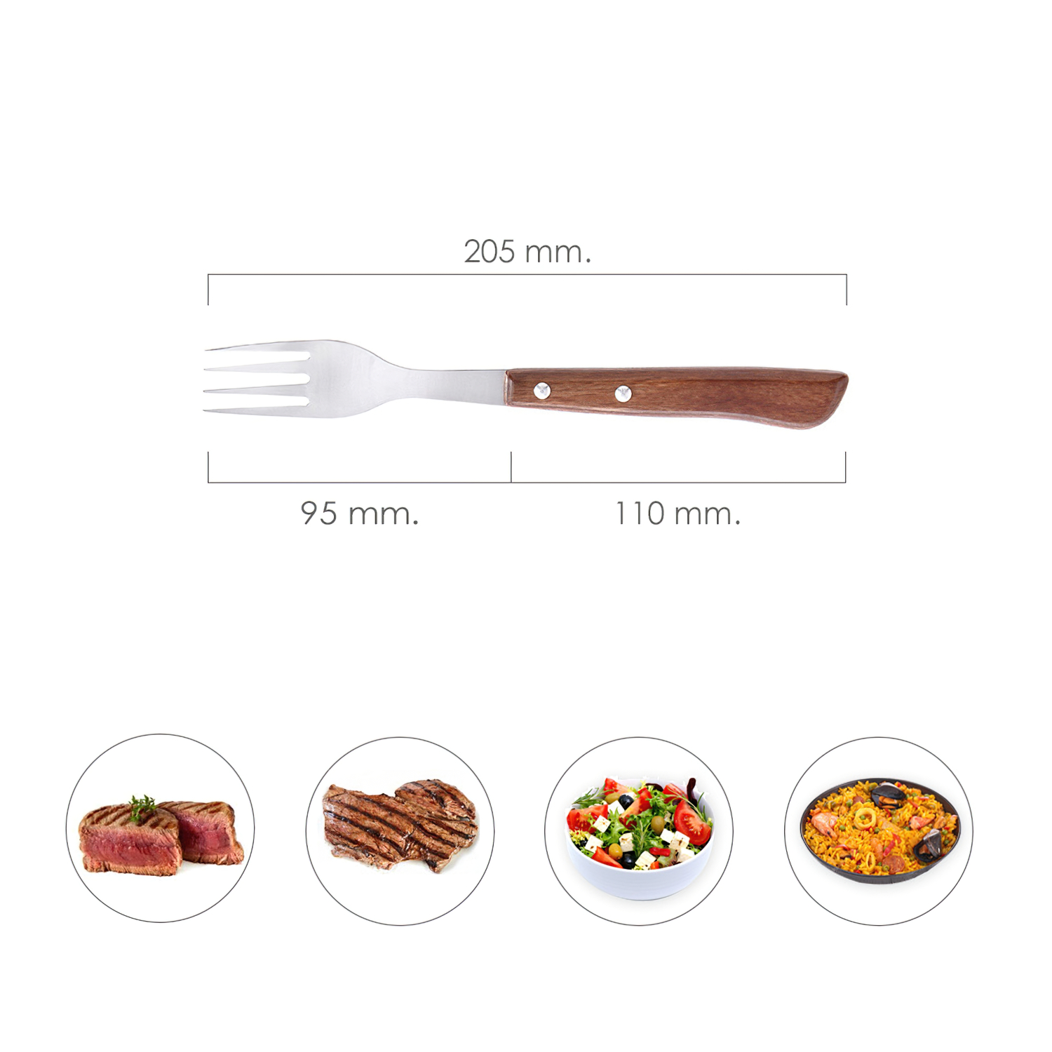 Tenedor Montana Chuletero Acero Inoxidable 9 cm. Mango Madera (Blister 3 Piezas) - Imagen 3