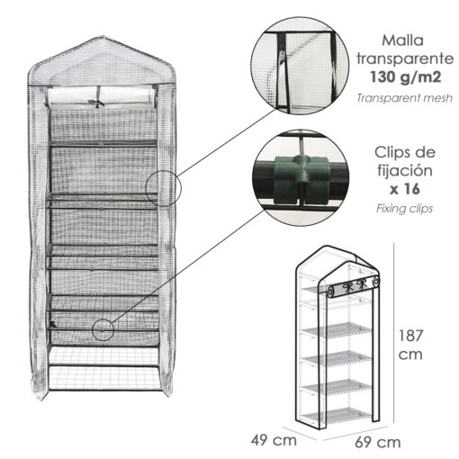 Invernadero Portatil Pvc 5 Niveles 187 cm. - Imagen 3