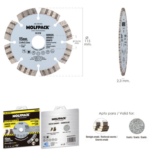 Disco Diamante Hormigon Armado / Granito Ø 115 mm. Segmento Diamantado 10 mm. - Imagen 3