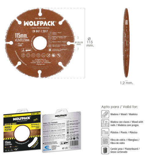 Disco Corte Madera / Plastico Ø 115 mm. Filo De Carburo De Tungsteno - Imagen 3