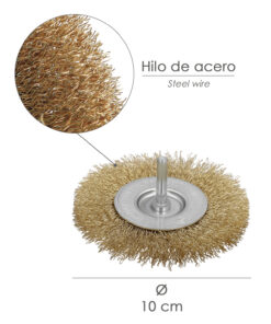 Alternative view of Cepillo Acero Latonado Para Taladro. Disco Ø 100 mm. Espiga 1/4" Cepillo Taladro Alambre Latón, Cepillo Limpieza, Cepillo Pulir.