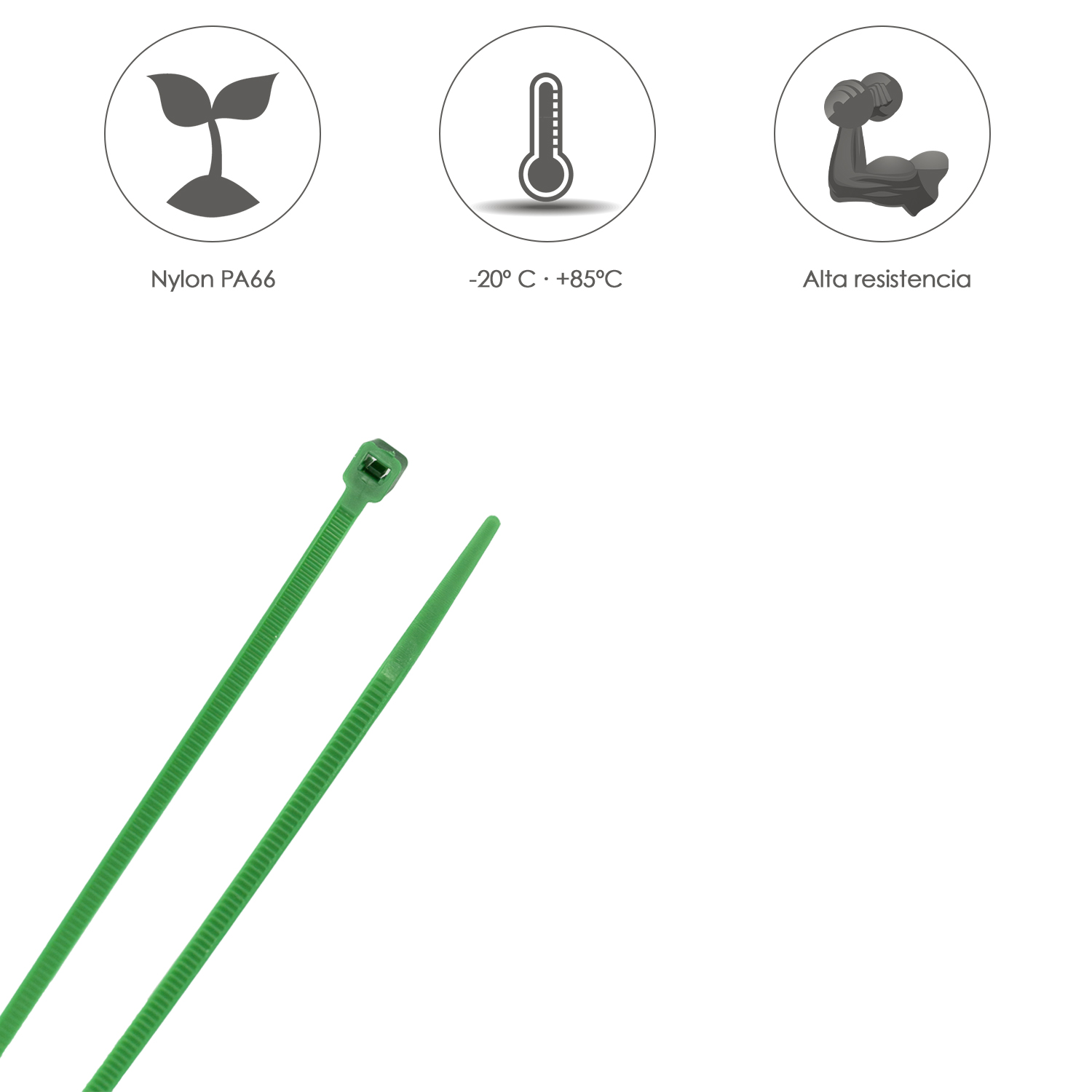 Brida Nylon 100%. Color Verde 3,6 x 200 mm. Bolsa 100 Unidades. Abrazadera Plastico, Organizador Cables, Alta Resistencia - Imagen 4