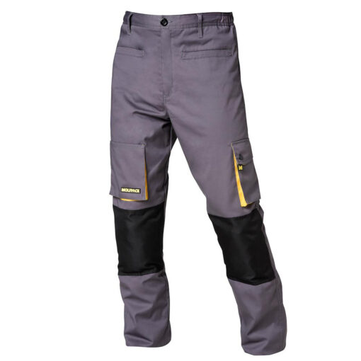 Pantalones Largos DeTrabajo, Multibolsillos, Resistentes, Rodilla Reforzada, Gris/Amarillo Talla 58/60 XXXL (Slim Fit) - Imagen 2