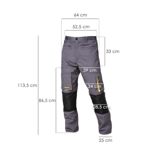 Pantalones Largos DeTrabajo, Multibolsillos, Resistentes, Rodilla Reforzada, Gris/Amarillo Talla 58/60 XXXL (Slim Fit) - Imagen 3