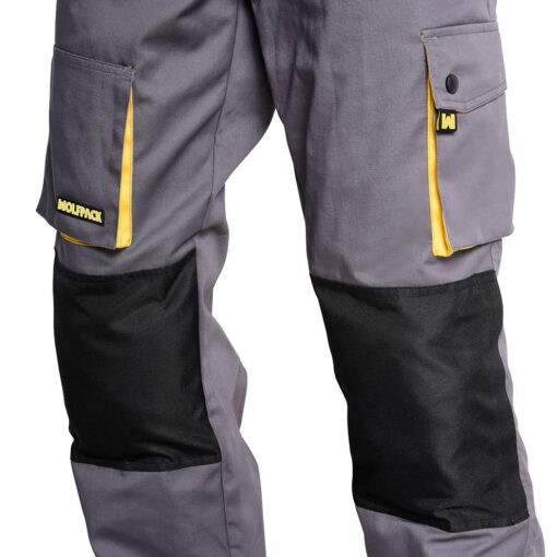 Pantalones Largos DeTrabajo, Multibolsillos, Resistentes, Rodilla Reforzada, Gris/Amarillo Talla 58/60 XXXL (Slim Fit) - Imagen 5