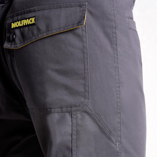 Pantalones Cortos DeTrabajo, Multibolsillos, Resistentes, Gris/Amarillo Talla 46/48 L - Imagen 4