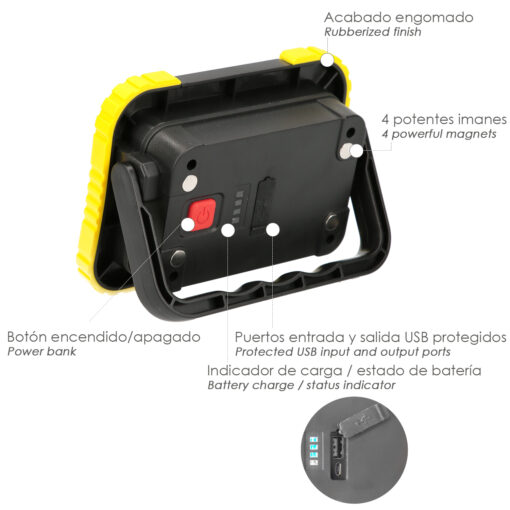 Linterna de Trabajo Led  Multifunción Recargable 2.000 mAh. / 10 W. / 500 Lúmenes / 4 Imanes / Bateria Externa / Soporte 180º - Imagen 4