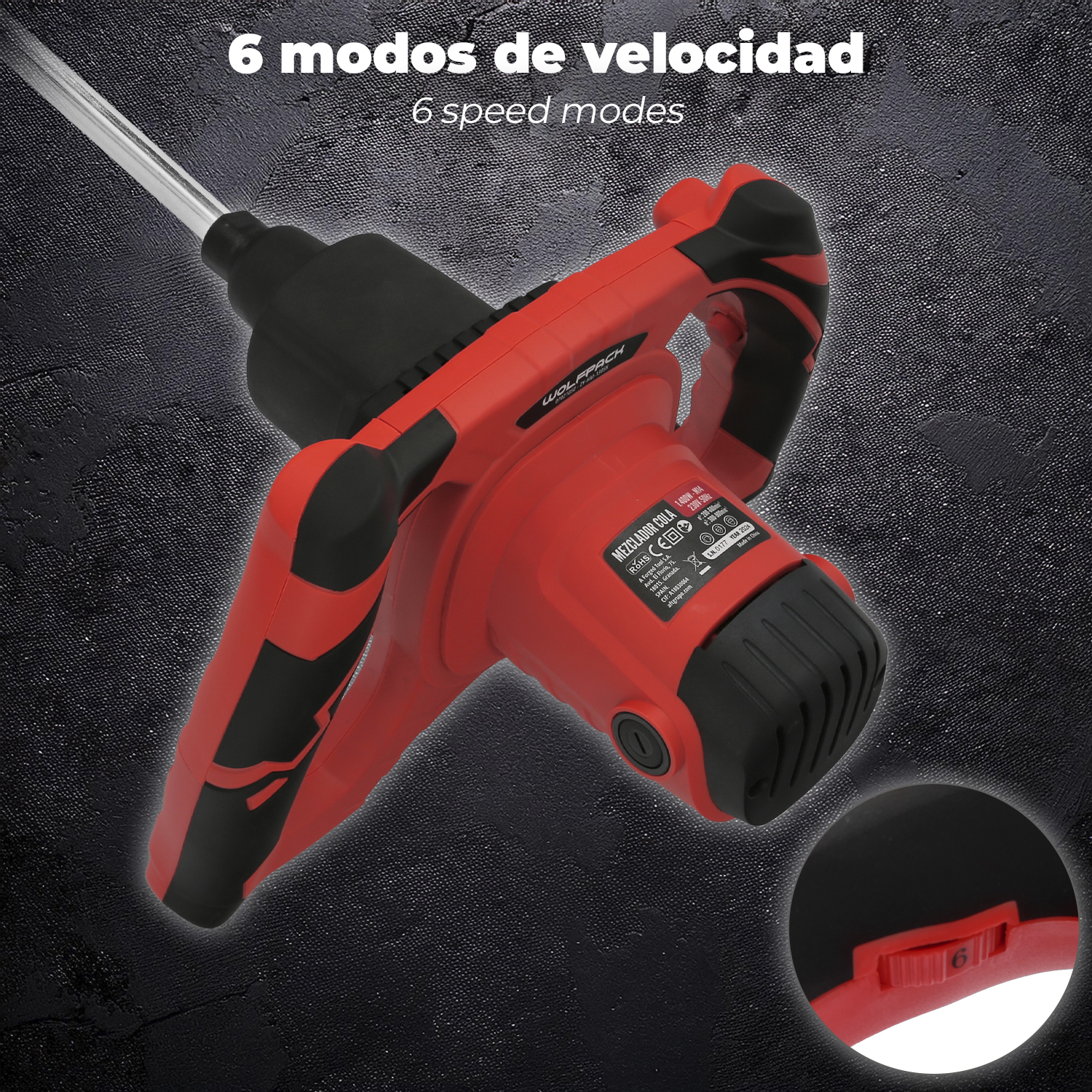 Mezclador Eléctrico 1400 Watt 6 Velocidades Con Variador de Potencia - Imagen 5