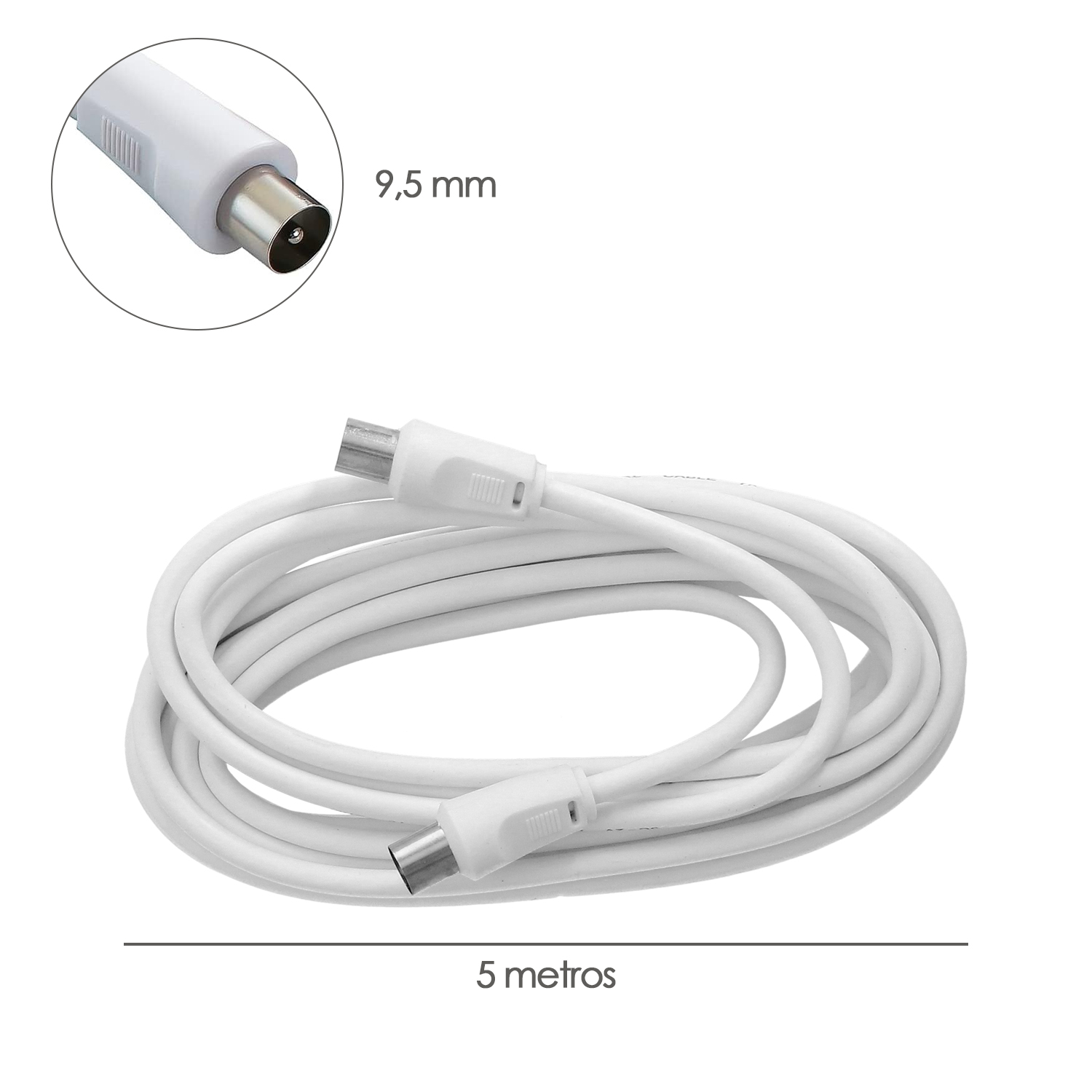 Prolongacion Tv - Video. 5 metros Toma 9,5 mm. Con Adaptador Macho Hembra - Imagen 2