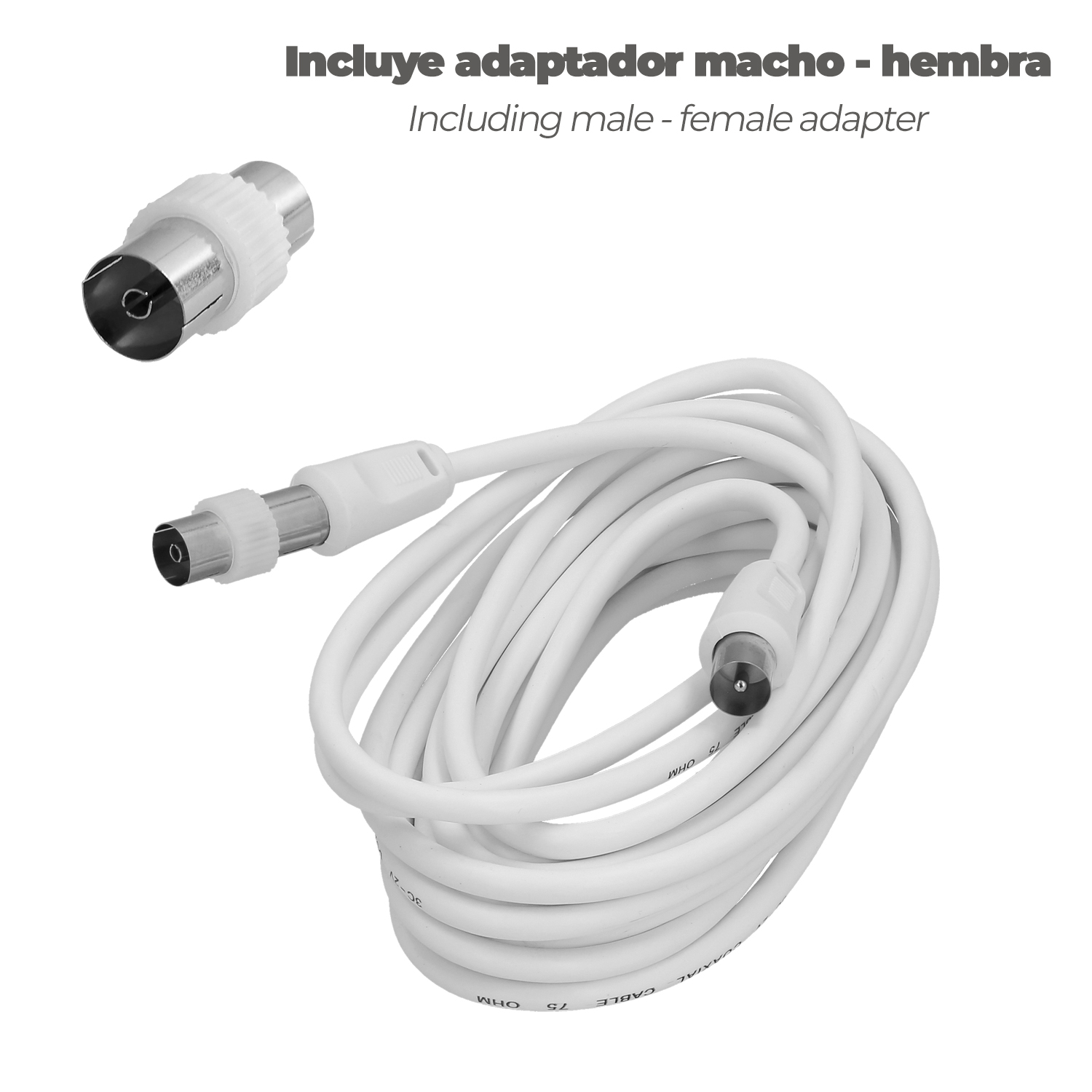 Prolongacion Tv - Video. 5 metros Toma 9,5 mm. Con Adaptador Macho Hembra - Imagen 3