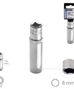 LLave Vaso Larga 1/4" / 8 mm. Hexagonal. / Longitud 50 mm. Realizada en Acero Cromo Vanadio