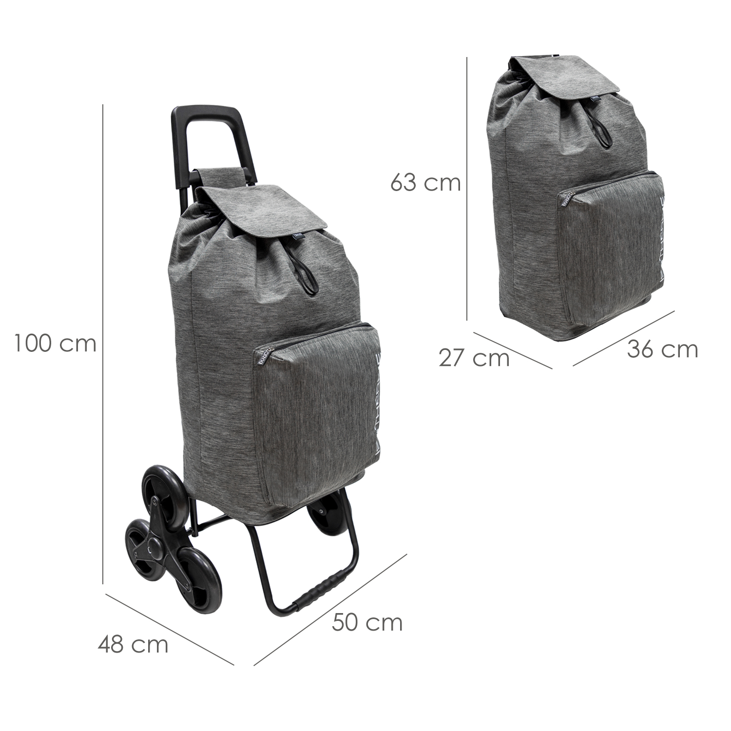 Carro De La Compra 6 Ruedas Sube Escaleras Gris Jaspeado 54 Litros Carrito De La Compra Poliester. Bolsa Térmica Refrigeración - Imagen 7