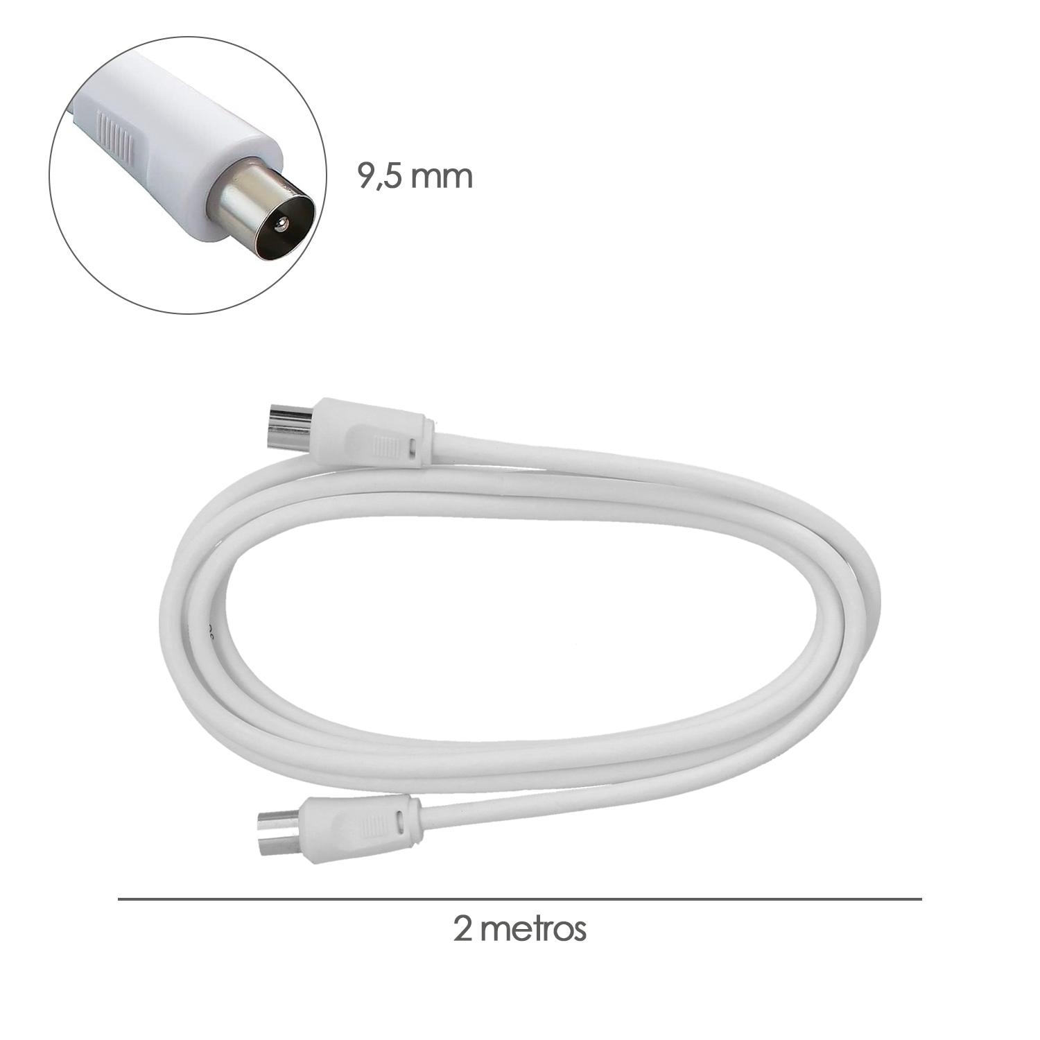 Prolongacion Tv - Video. 2 metros Toma 9,5 mm. Con Adaptador Macho Hembra - Imagen 2