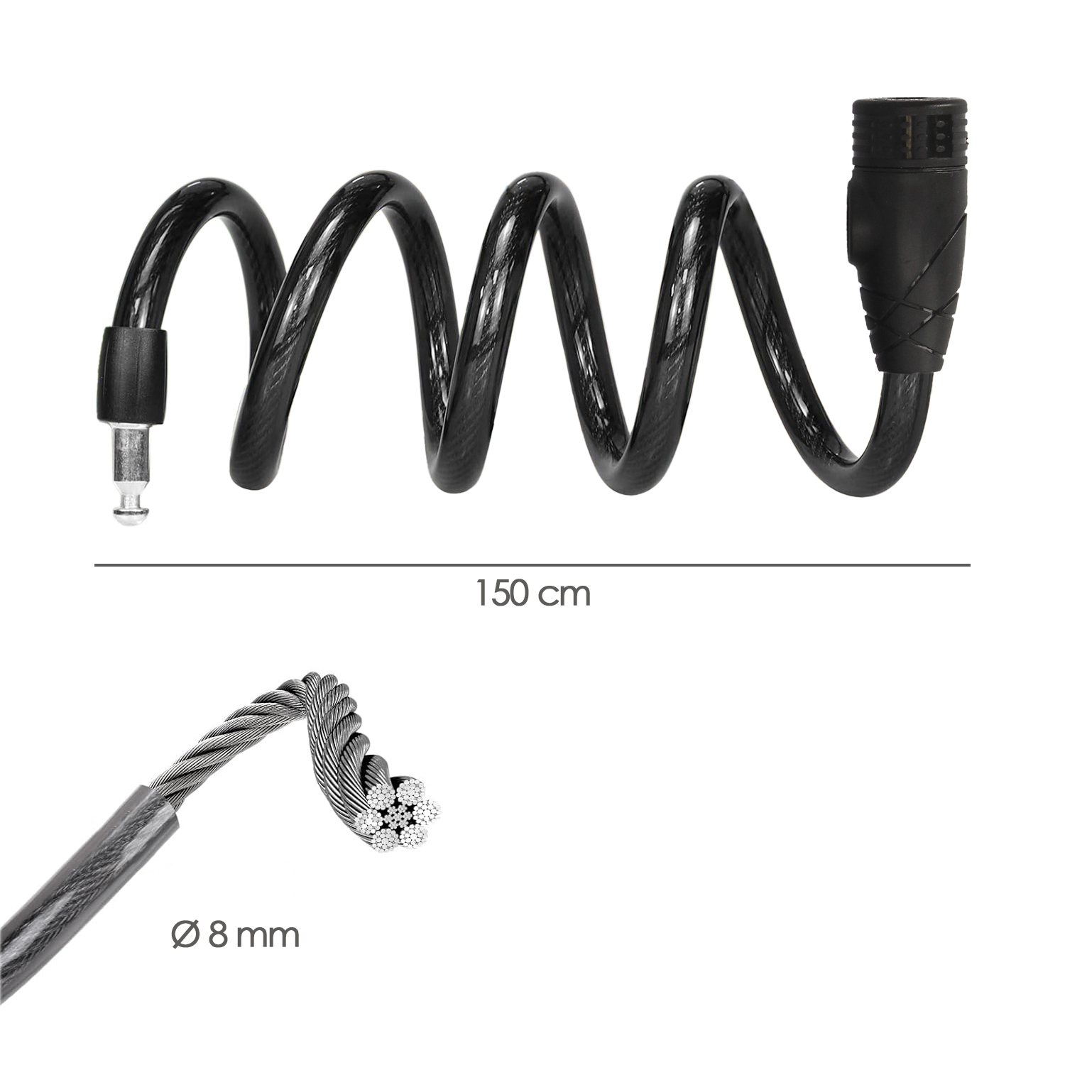 Cable Bicicleta Espiral Con Llave Ø 8 mm. x 150 cm. - Imagen 2