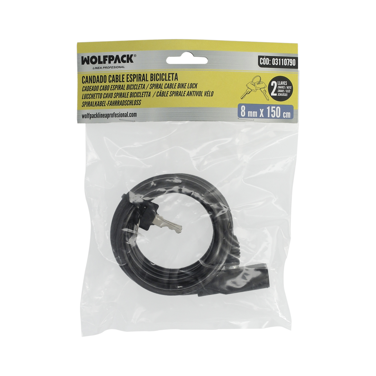 Cable Bicicleta Espiral Con Llave Ø 8 mm. x 150 cm. - Imagen 4