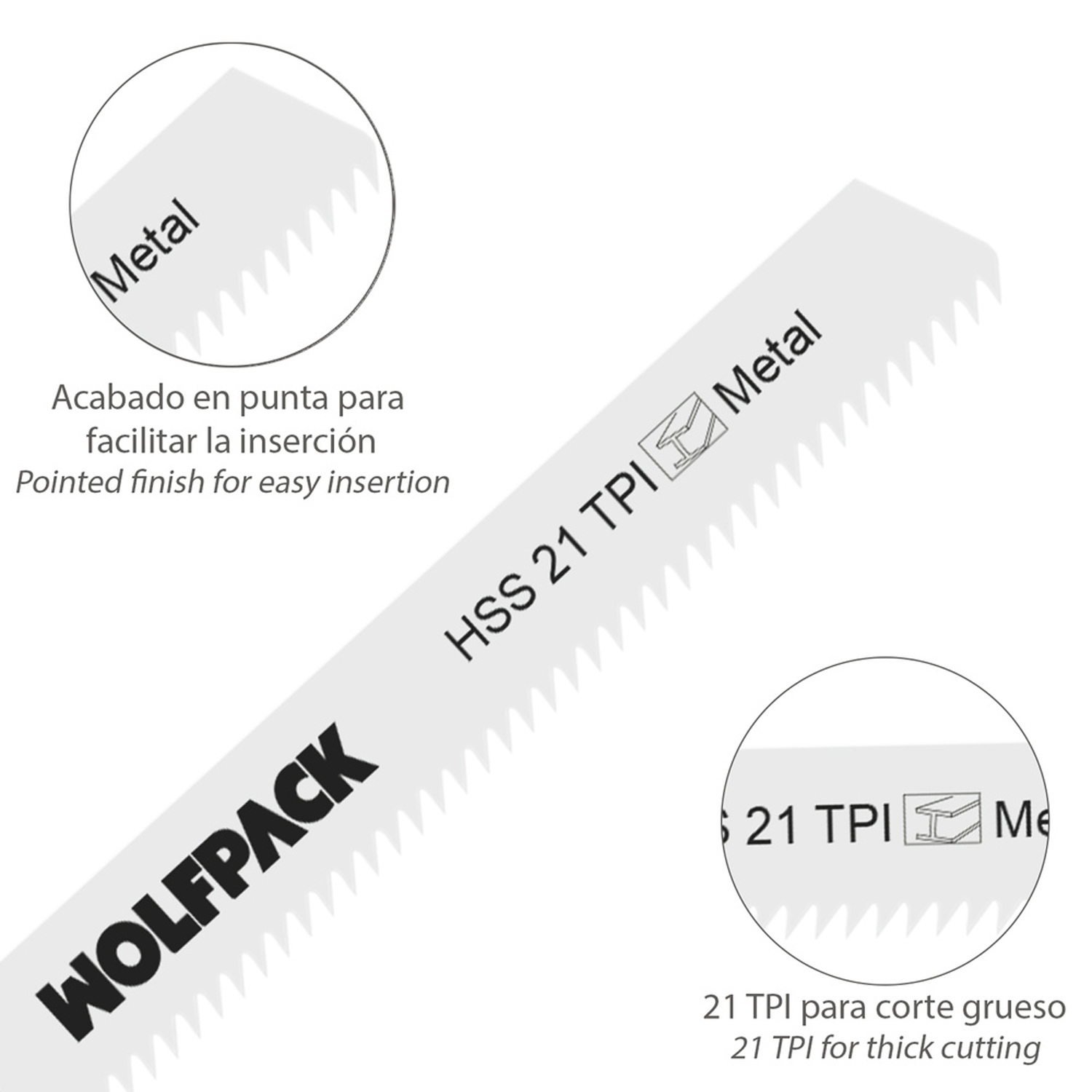Hoja Larga Sierra Calar Metal Fino 5 Piezas HSS 21 TPI - Imagen 3
