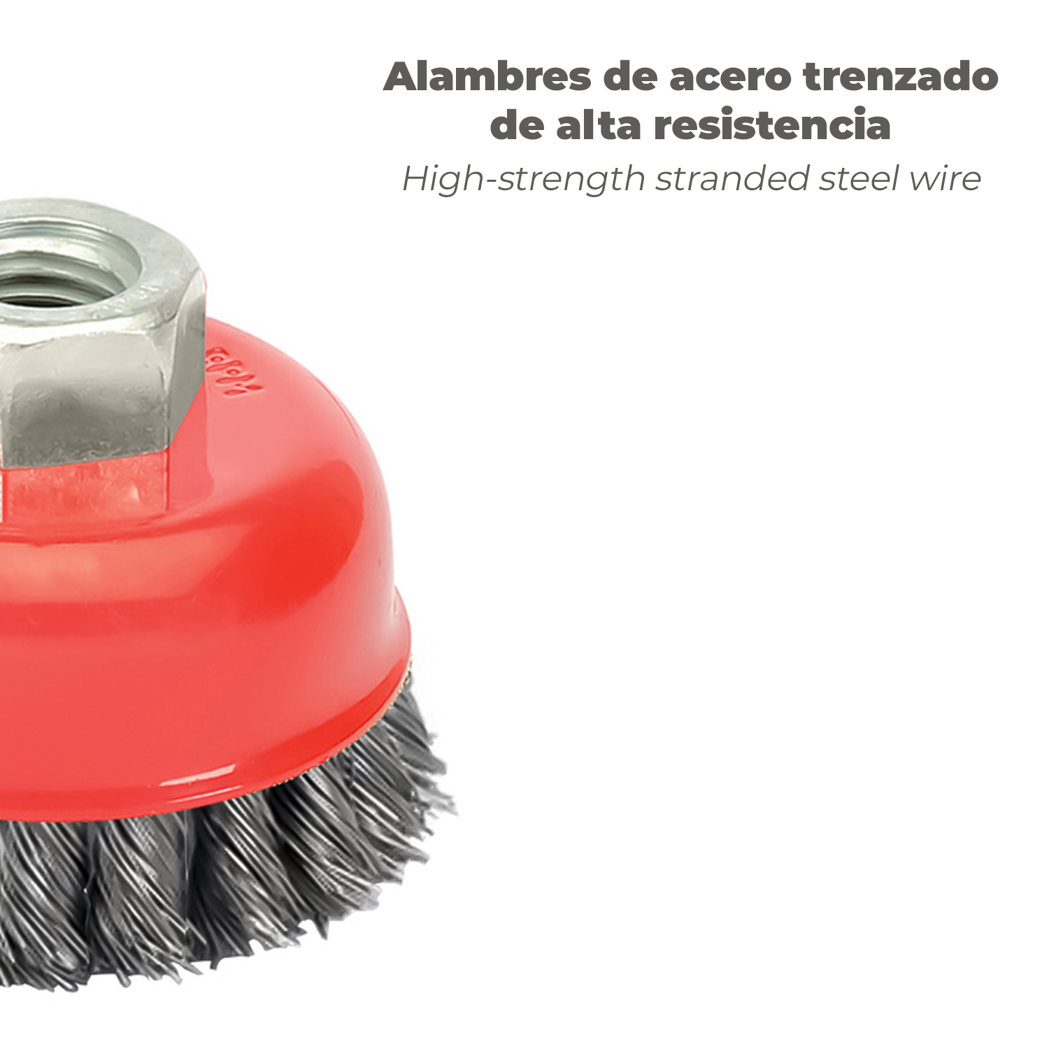 Cepillo Taza Con Alambre De Acero Trenzado Rosca M14, Ø 100 mm. Alambre de Ø 0,50 mm. - Imagen 5