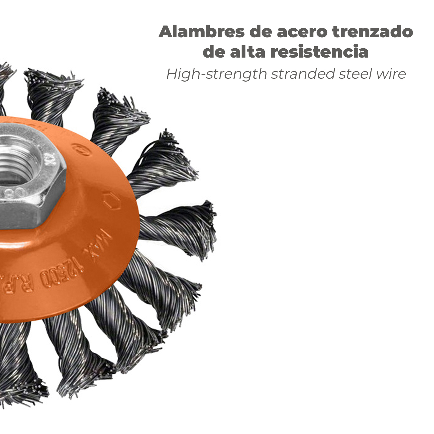 Cepillo Oblicuo Con Alambre De Acero Trenazdo Rosca M14, Ø 100 mm. Alambre de Ø 0,30 mm. - Imagen 5
