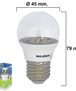 Bombilla Led Esferica Transparente Rosca E27 5 W.= 40 W. 470 lúmenes.Luz calida. (3000°K).